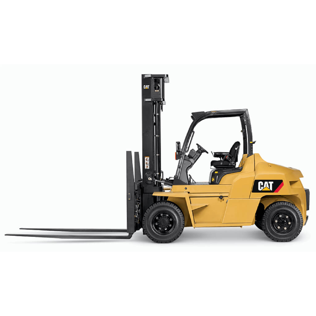 Supplied Cat heavy-duty diesel forklift, side view