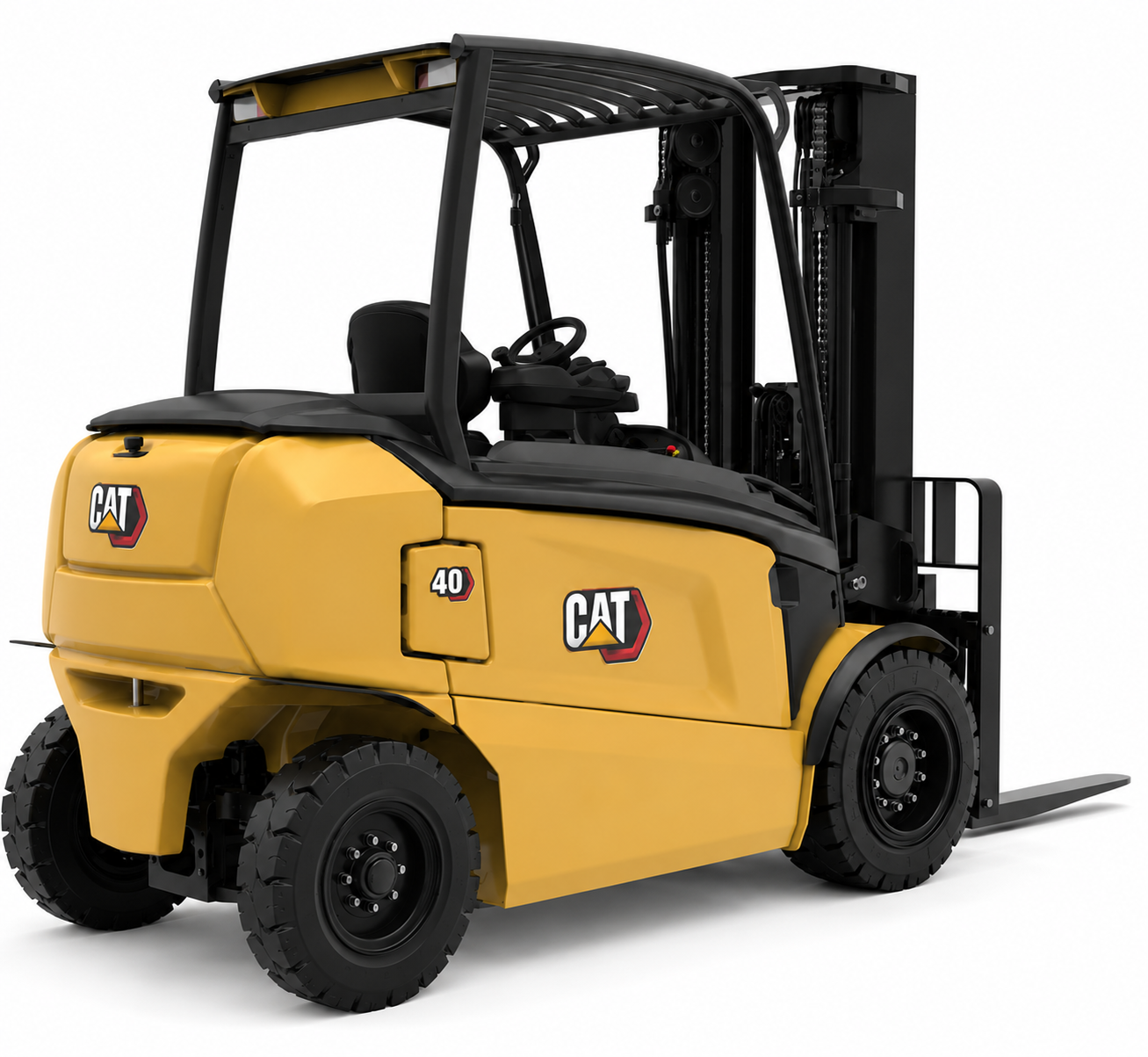Cat EP40–50N electric forklift, rear three-quarter view